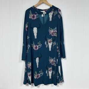Berry N Cream Dress Western Floral Cow Skull Size L